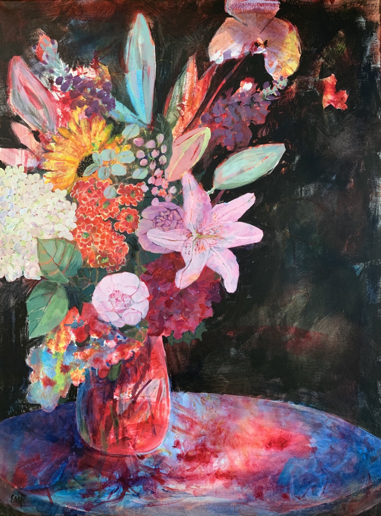 “Flowers of the Night” Acrylic, 40”x30” by Sylvie Peltier / Esspé
